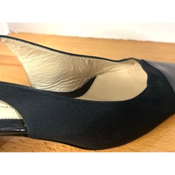 Bruno Magli Italy Black Leather Fabric Slingback Peep Toe Heels Shoes Size 6 - Picture 7 of 14